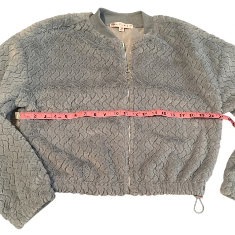 Crave Fame Light Blue Fuzzy‎ Textured Bomber Jacket Cropped Sz M Soft Cozy